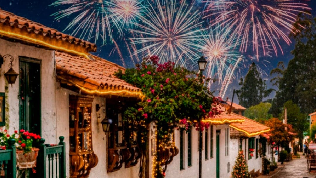 Calle boyacense con pólvora en Navidad