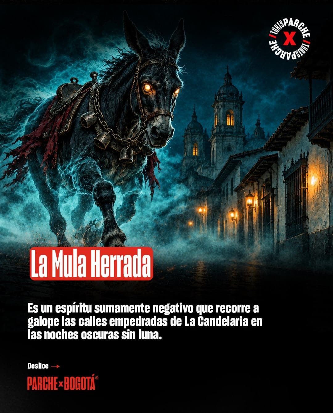 Ilustración de La Mula Herrada, leyenda de La Candelaria